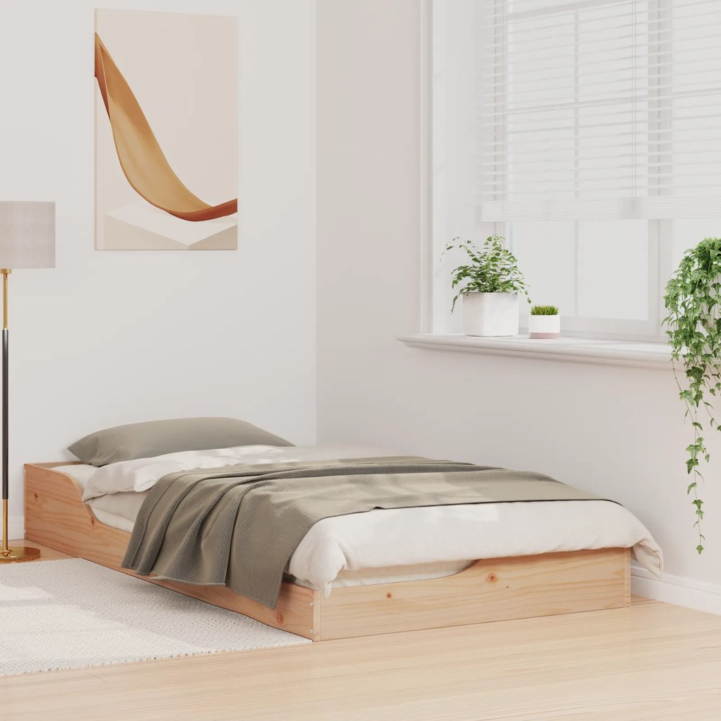 vidaXL Κρεβάτι δαπέδου Καφέ 90 x 190 cm Μασίφ ξύλο πεύκου