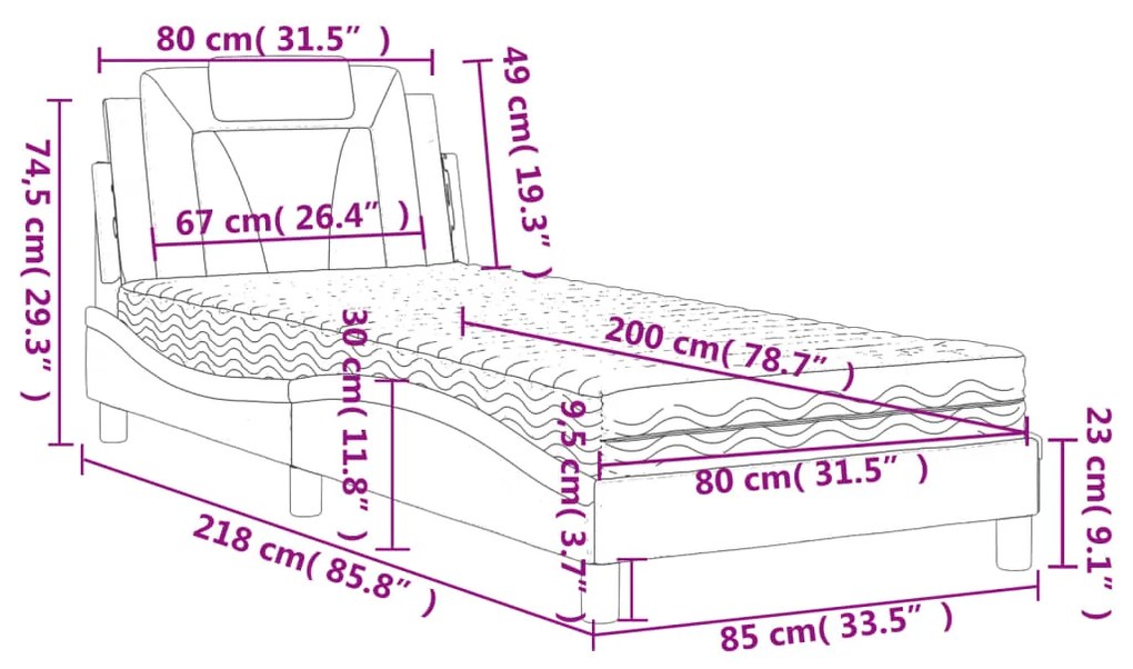 Κρεβάτι με Στρώμα Γκρι 80 x 200 εκ. Συνθετικό Δέρμα - Γκρι