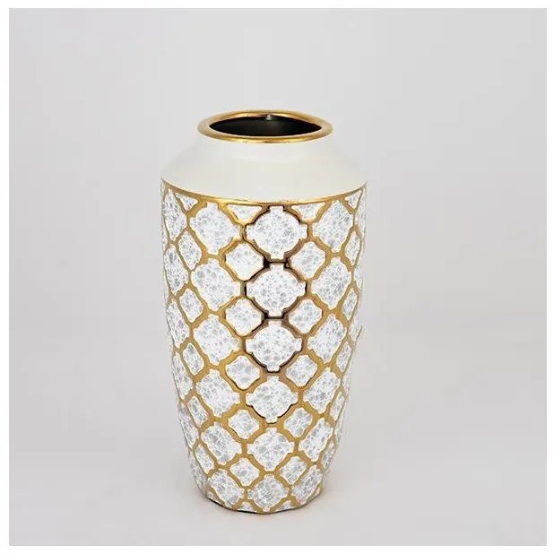 Βάζο Κεραμικό Λευκό &amp; Χρυσό 13x13x25cm 752-20073 Estheti-752-20073-Λευκό-Χρυσό 752-20073