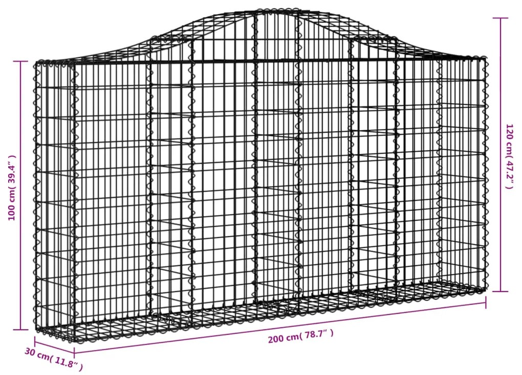 vidaXL Συρματοκιβώτια Τοξωτά 40 τεμ. 200x30x100/120 εκ. Γαλβαν. Ατσάλι