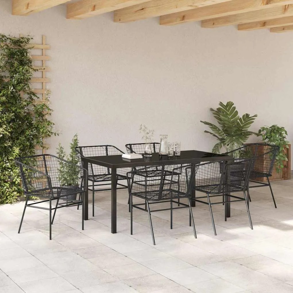 vidaXL Σέτ φαγητού για κήπο 7 pcs Μαύρο συνθετικό ρατάν