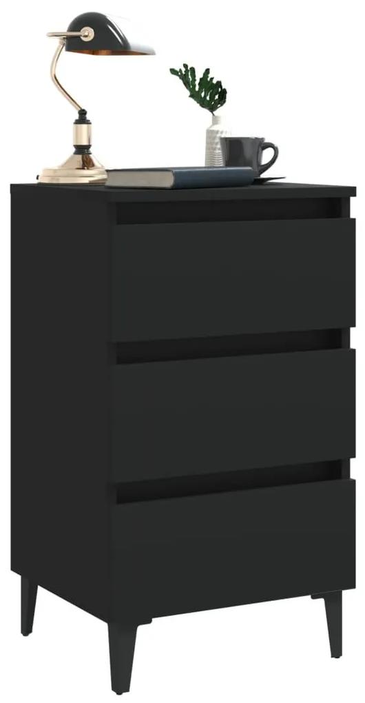 Κομοδίνα 2 τεμ. Μαύρα 40 x 35 x 69 εκ. με Μεταλλικά Πόδια - Μαύρο