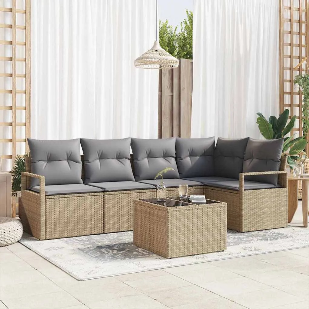 vidaXL Σετ Καναπέ Κήπου 6 pcs Μπεζ Πολυ ράταν