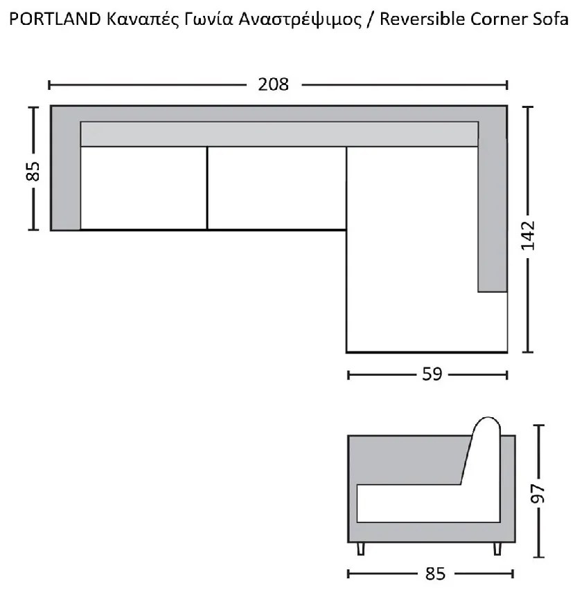PORTLAND ΚΑΝΑΠΕΣ ΣΑΛΟΝΙΟΥ - ΚΑΘΙΣΤΙΚΟΥ, ΓΩΝΙΑ ΑΝΑΣΤΡΕΨΙΜΟΣ ΥΦΑΣΜΑ ΓΚΡΙ