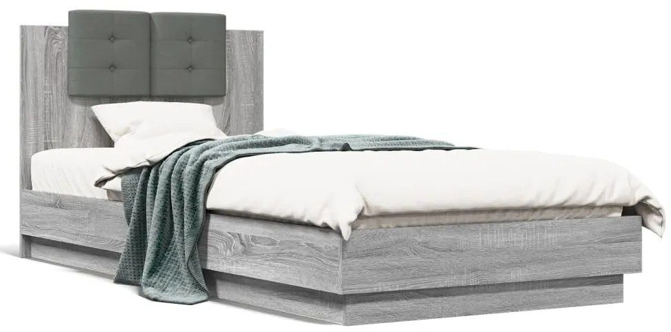 vidaXL Πλαίσιο Κρεβατιού με Κεφαλάρι Γκρι Sonoma 90x200 εκ. Επεξ. Ξύλο