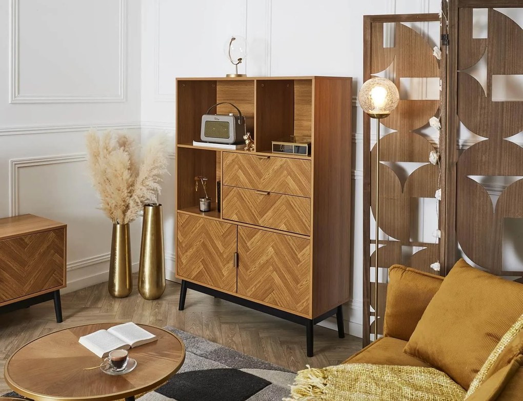 Βιβλιοθήκη Felix Home Deco Factory με ράφια, συρτάρια και διαστάσεις 100x35x140cm