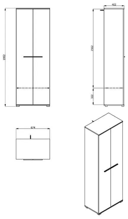 Έπιπλο Χολ Lorca Λευκός Δρύς - Μαύρο 67x40x195 εκ. 67x40x195 εκ.