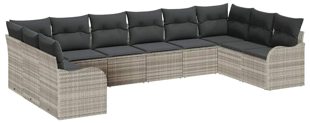 vidaXL Σετ Καναπέ Κήπου με μαξιλάρι 10 pcs Ανοιχτό γκρι Πολυ ράταν
