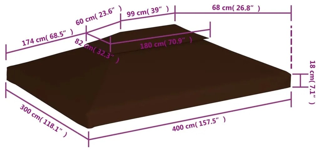 vidaXL Κάλυμμα για Κιόσκι 2 Επιπέδων Καφέ 4 x 3 μ. 310 γρ./μ²