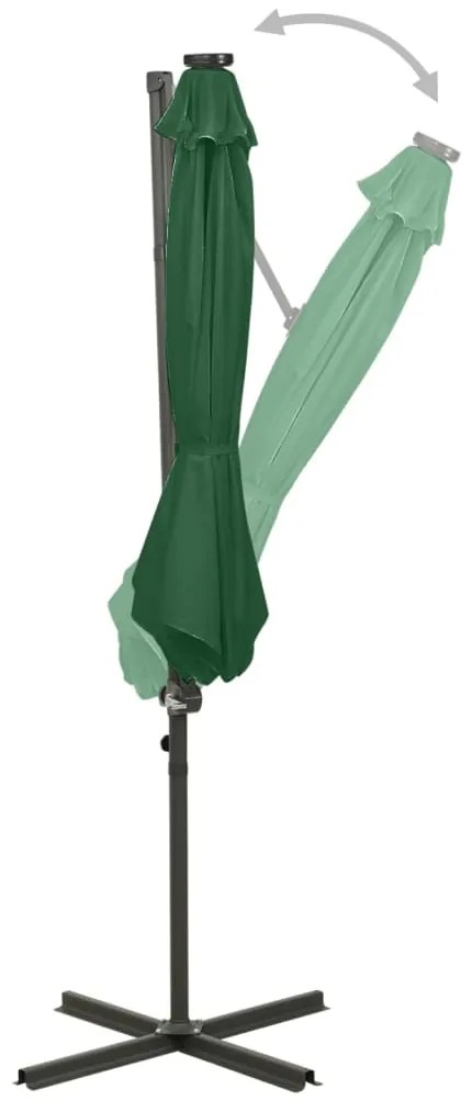 vidaXL Ομπρέλα Κρεμαστή με Ιστό και LED Πράσινη 300 εκ.