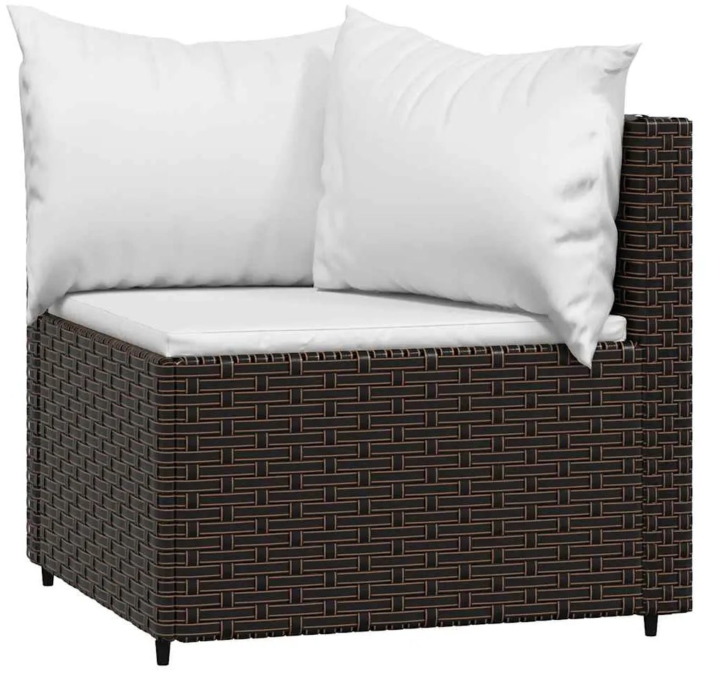 vidaXL Καναπέδες Κήπου Γωνιακοί με Μαξιλάρια 2 τεμ. Καφέ Συνθ. Ρατάν