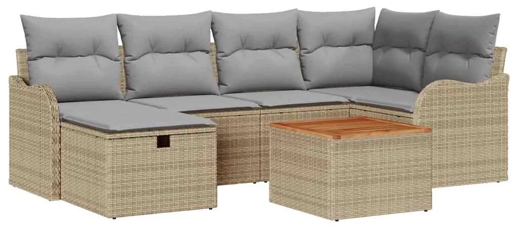 vidaXL Σετ Καναπέ Κήπου με μαξιλάρι 7 pcs Μπεζ Πολυ ράταν