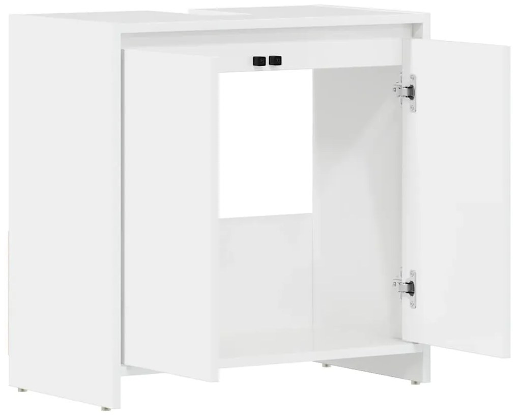 vidaXL Ντουλάπι Νιπτήρα Γυαλιστερό Λευκό 60 x 33 x 61 εκ. Επεξ. Ξύλο