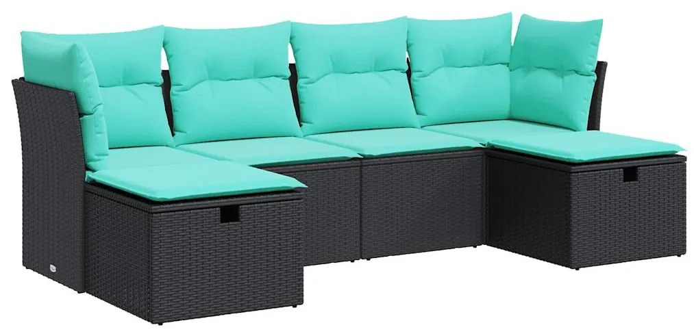 vidaXL Καναπές Κήπου 6 Τεμαχίων Μαύρο από Συνθετικό Ρατάν με Μαξιλάρια