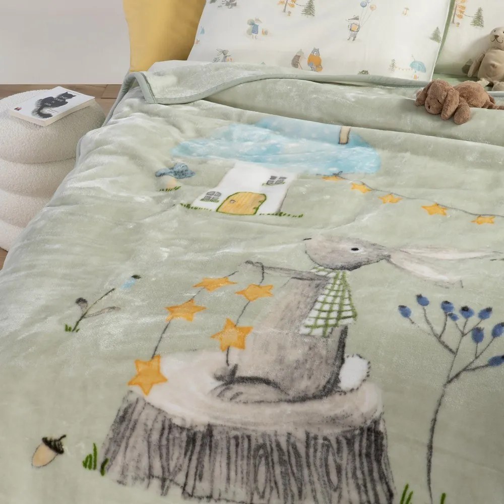Κουβέρτα Παιδική Woodland Party Pistachio Nef-Nef Homeware Μονό 160x220cm Πολυέστερ
