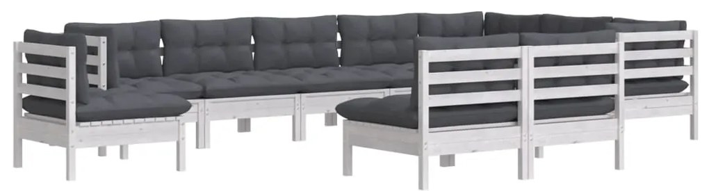 vidaXL Σαλόνι Κήπου Σετ 10 Τεμαχίων Λευκό από Ξύλο Πεύκου με Μαξιλάρια