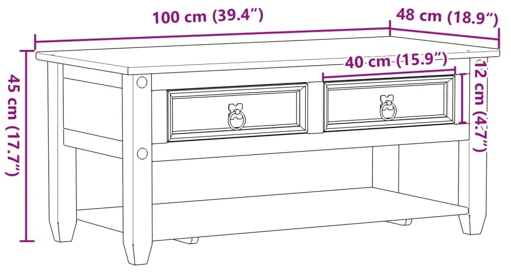 Τραπεζάκι Corona Με Συρτάρια 100x48x45 εκ. Μασίφ Ξύλο Πεύκου - Καφέ