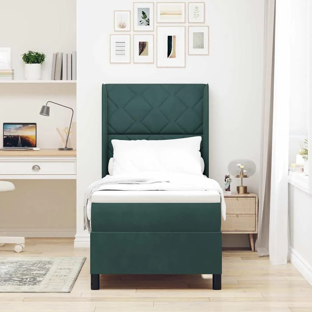 vidaXL Κρεβάτι Box Spring LED με Στρώμα Σκούρο Πράσινο 80 x 200 cm