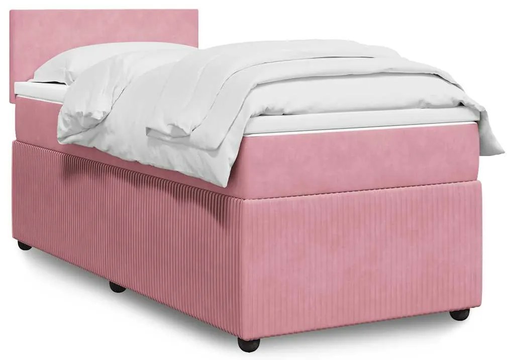 vidaXL Κρεβάτι Boxspring με Στρώμα Ροζ 80 x 200 εκ. Βελούδινο
