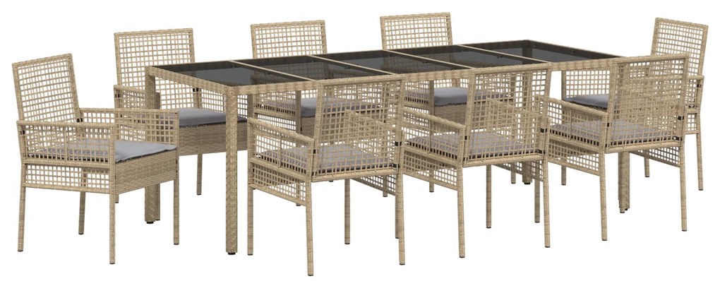 vidaXL Σέτ φαγητού για κήπο 9 pcs Μπεζ 250 x 100 x 75 cm