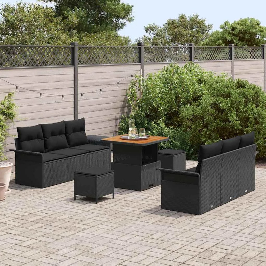 vidaXL Σετ Καναπέ Κήπου με μαξιλάρι 9 pcs Μαύρο 80 x 80 x 71 cm