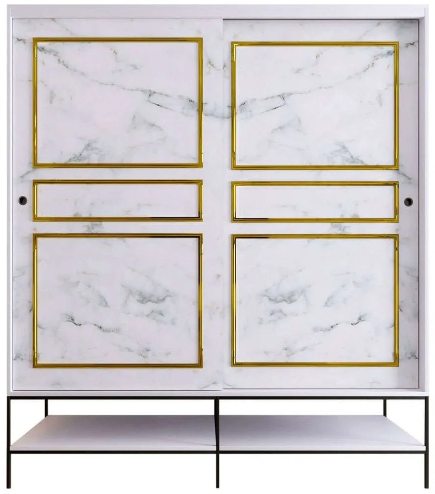 Ντουλάπα Δίφυλλη Martin 801CMY3445 190x57x200cm Marble Effect White-Gold Two Door
