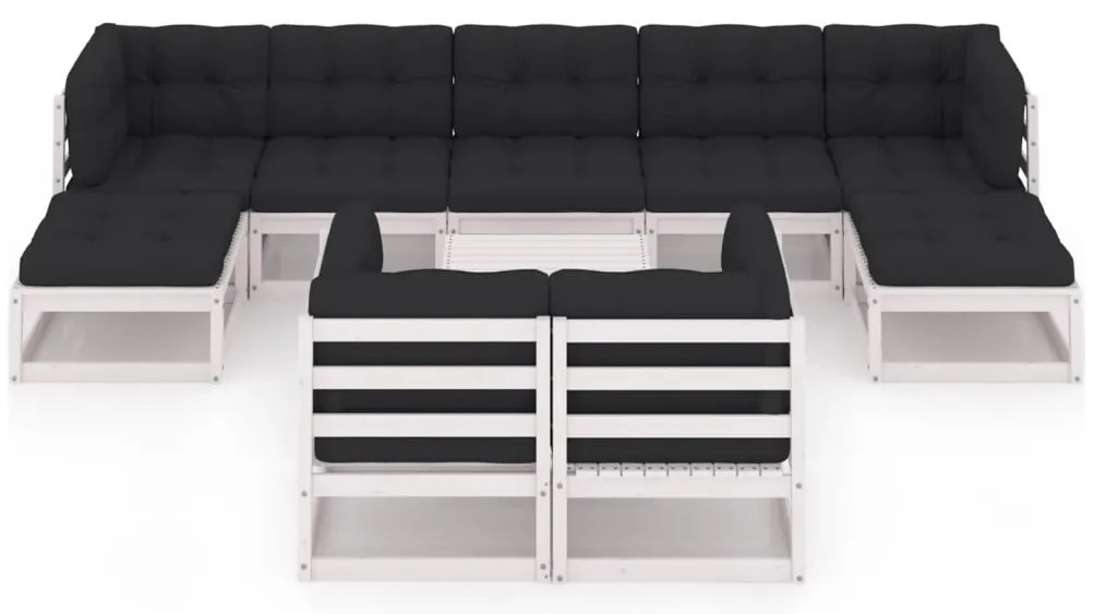 vidaXL Σαλόνι Κήπου 10 τεμ. Λευκό από Μασίφ Ξύλο Πεύκου με Μαξιλάρια