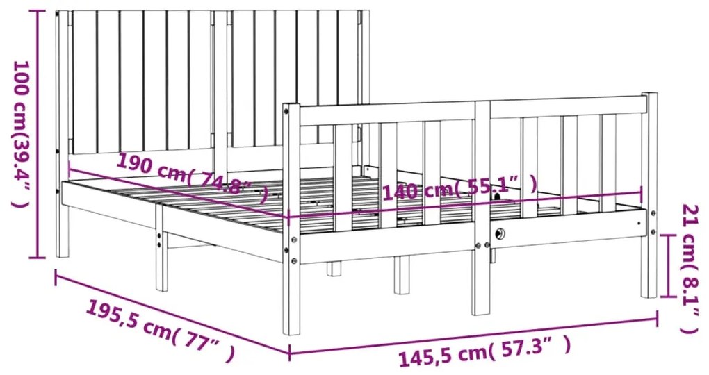 Σκελετός Κρεβατιού Χωρίς Στρώμα 140x190 εκ Μασίφ Ξύλο Πεύκου - Καφέ