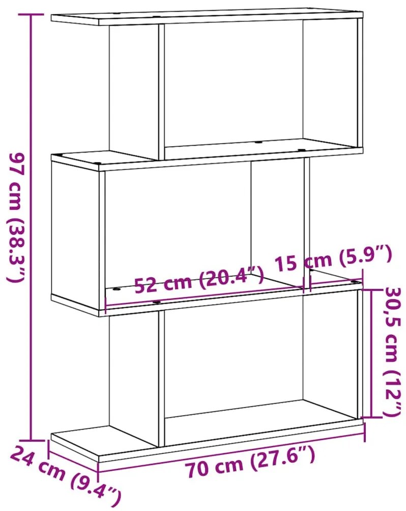 Βιβλιοθήκη/Διαχωριστικό Χώρου 3 Επ. 70x24x97 εκ. Επ. Ξύλο - Καφέ