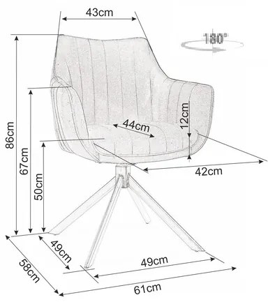 Επενδυμένη καρέκλα Azalia 61x44x86 μαύρη μεταλλική βάση/γκρι βελούδο bluvel 14 DIOMMI AZALIAVCSZ