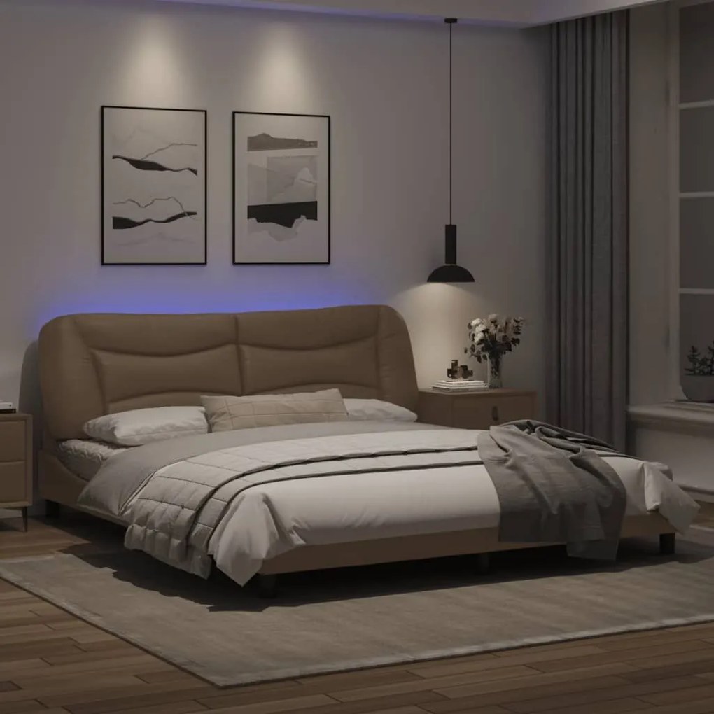 Πλαίσιο Κρεβατιού με LED Καπουτσίνο 180x200 εκ. Συνθετικό Δέρμα - Καφέ