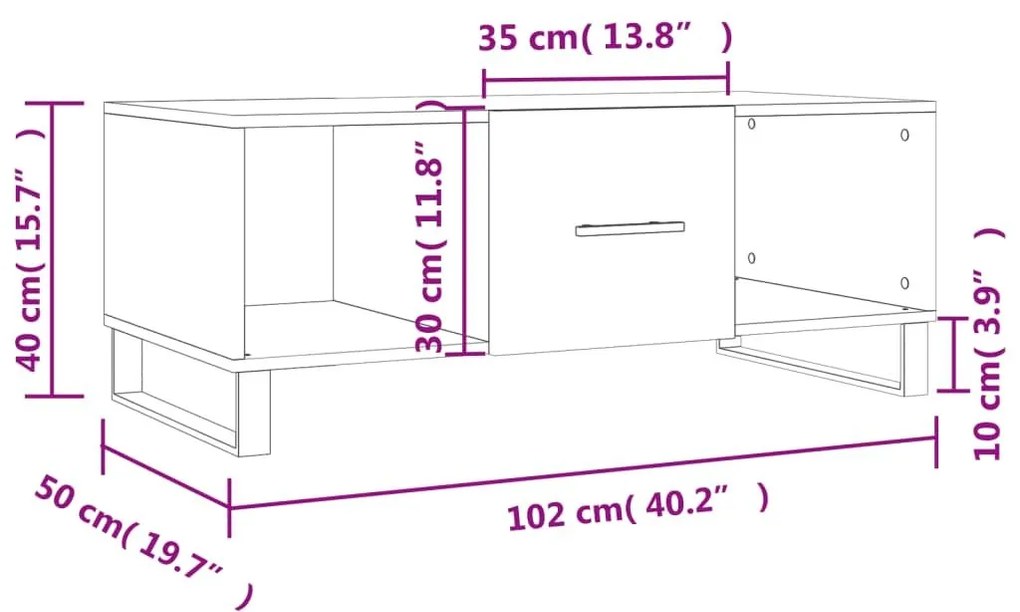 Τραπεζάκι Σαλονιού Καφέ Δρυς 102x50x40 εκ. Επεξεργασμένο Ξύλο - Καφέ