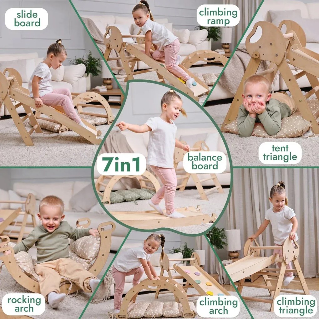 4σε1 Σετ Αναρριχησης Mini: Τριγωνικη Σκαλα + Αψιδα + Τσουληθρα + Μαξιλαρι