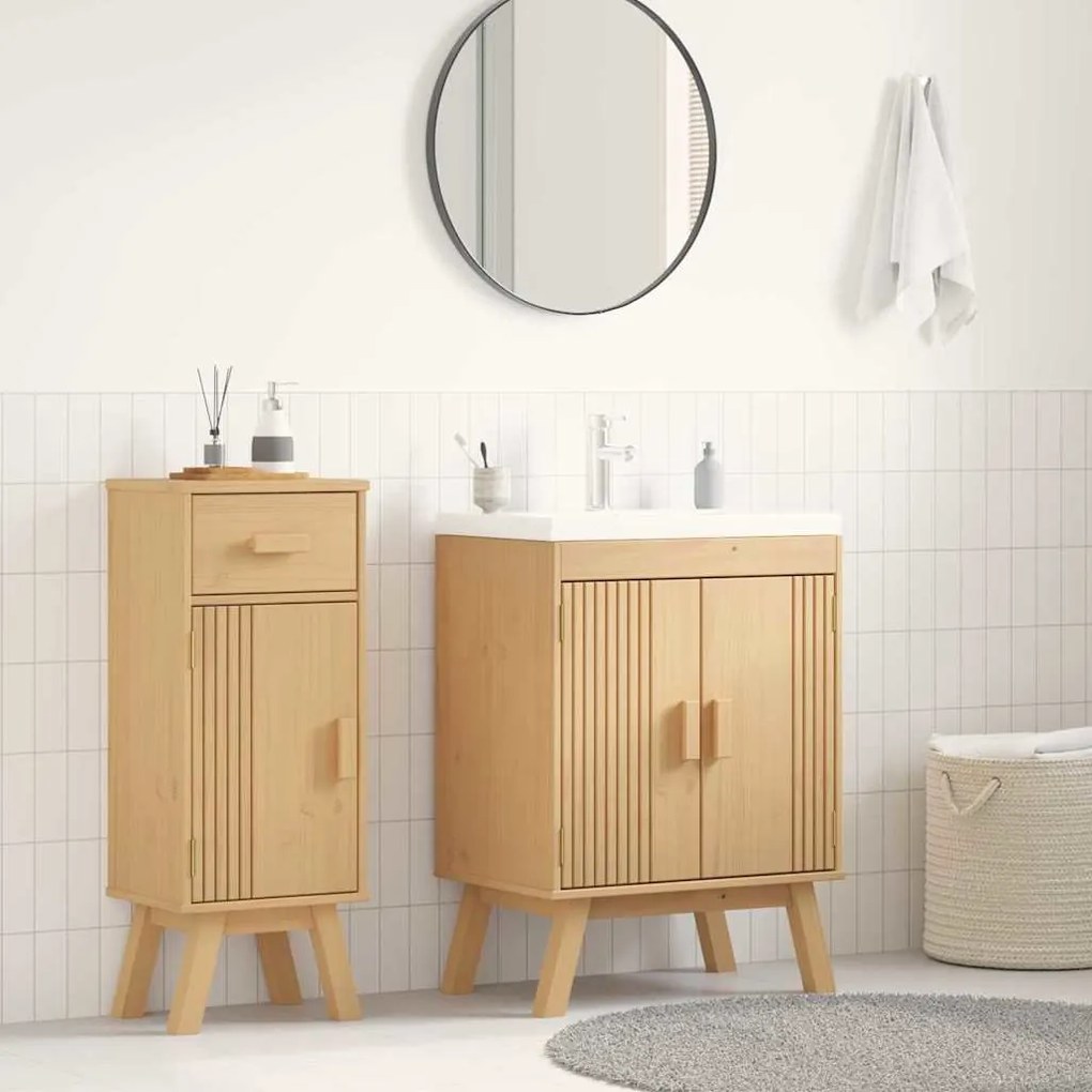 vidaXL Βάση νιπτήρα με ράφι Καφέ 114 x 43 x 73.5 εκ. Μασίφ ξύλο πεύκου