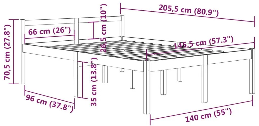 Κρεβάτι Ηλικιωμένων Λευκό 140 x 200 εκ. από Μασίφ Ξύλο Πεύκου - Λευκό