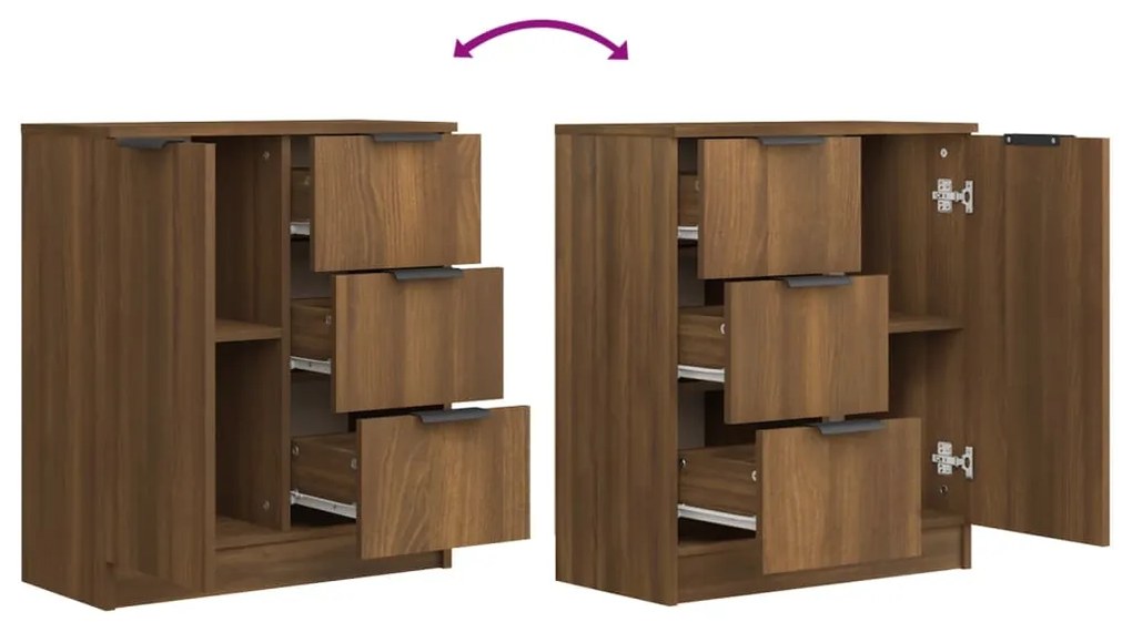vidaXL Συρταριέρες 2 τεμ. Καφέ Δρυς 60x30x70 εκ. Επεξεργασμένο Ξύλο
