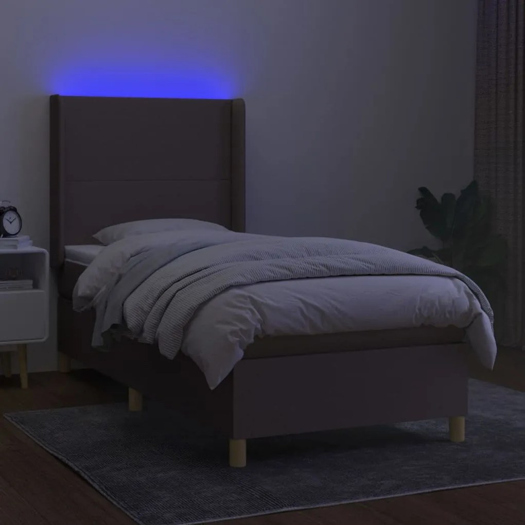 Κρεβάτι Boxspring με Στρώμα &amp; LED Taupe 90x190 εκ. Υφασμάτινο - Μπεζ-Γκρι