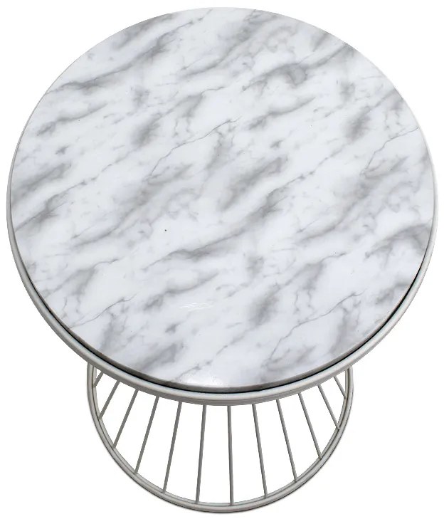 Τραπεζάκι βοηθητικό Hoffman Megapap μεταλλικό - Mdf χρώμα λευκό - λευκό εφέ μαρμάρου 35x35x58εκ.