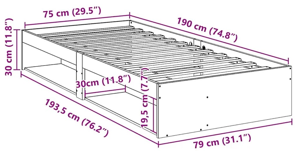 ΚΡΕΒΑΤΙ ΗΜΕΡΑΣ ΧΩΡΙΣ ΣΤΡΩΜΑ 75X190 CM ΣΤΕΡΕΟ ΞΥΛΟ ΠΕΥΚΟ 859250