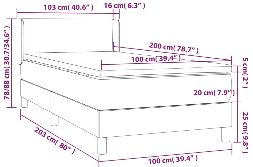 vidaXL Κρεβάτι Boxspring με Στρώμα Μπλε 100 x 200 εκ. Υφασμάτινο