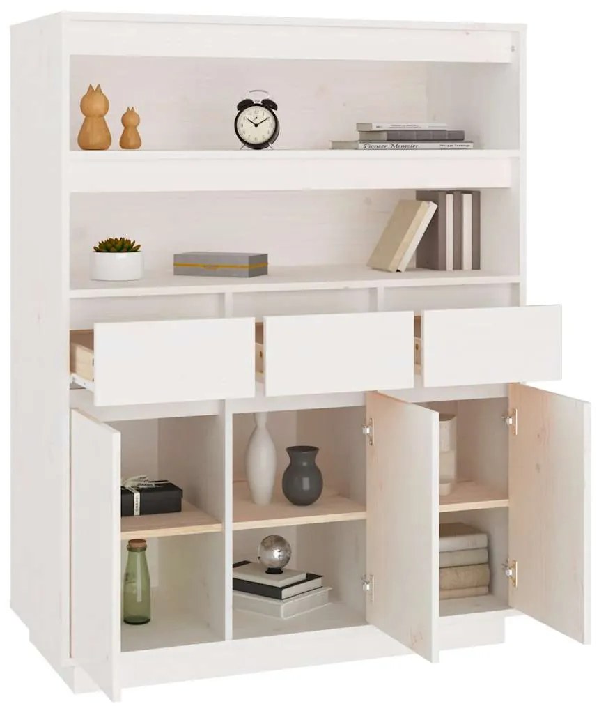 vidaXL Ντουλάπι Ψηλό Λευκό 89x40x116,5 εκ. από Μασίφ Ξύλο Πεύκου