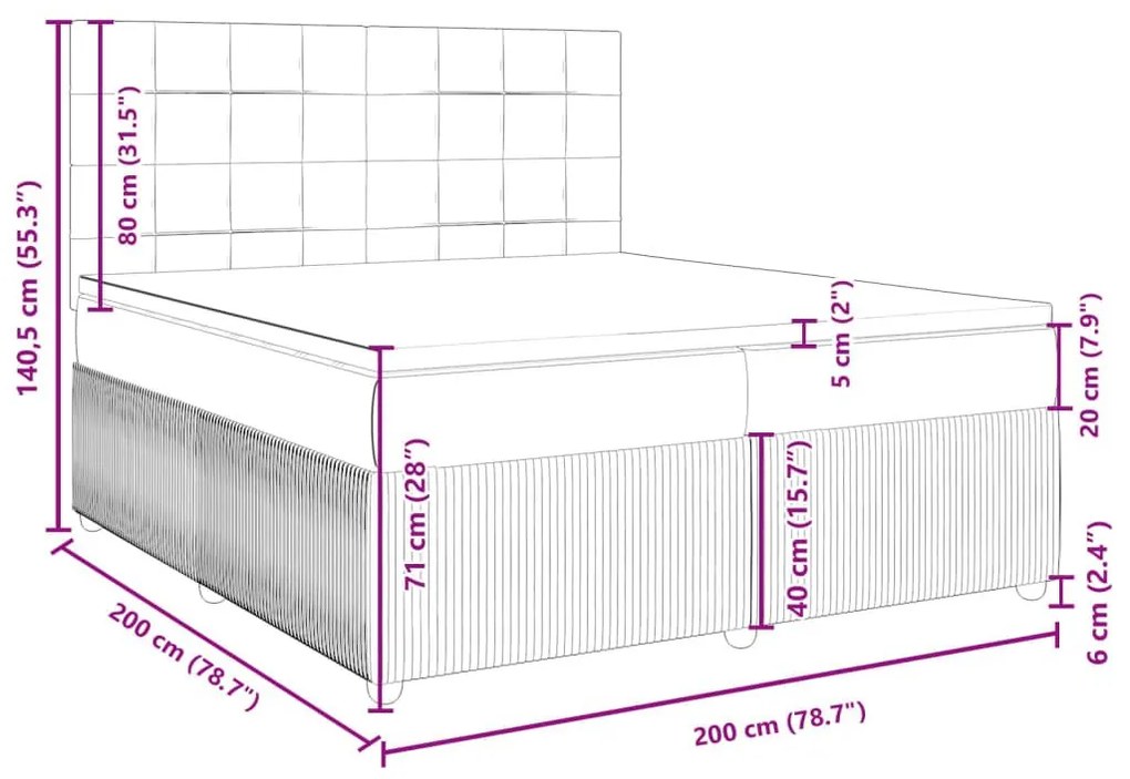 Κρεβάτι Boxspring με Στρώμα Ανοιχτό Γκρι 200x200 εκ. Βελούδινο - Γκρι