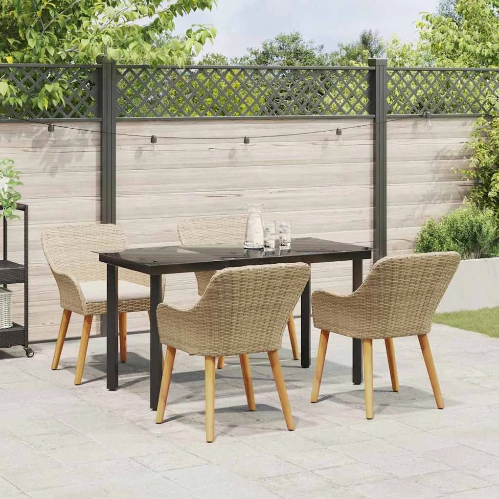 vidaXL Σέτ φαγητού για κήπο με μαξιλάρι 5 pcs Μπεζ συνθετικό ρατάν