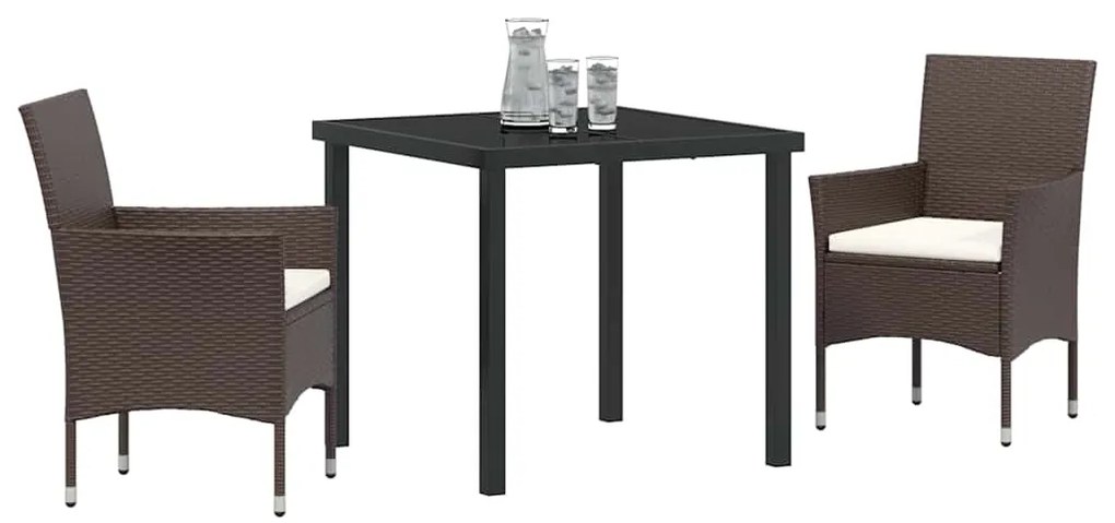 vidaXL Σέτ φαγητού για κήπο με μαξιλάρι 3 pcs Καφέ Πολυ ράταν