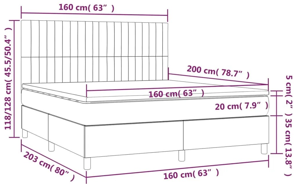 ΚΡΕΒΑΤΙ BOXSPRING ΜΕ ΣΤΡΩΜΑ &amp; LED ΜΠΛΕ 160X200 ΕΚ. ΥΦΑΣΜΑΤΙΝΟ 3135051