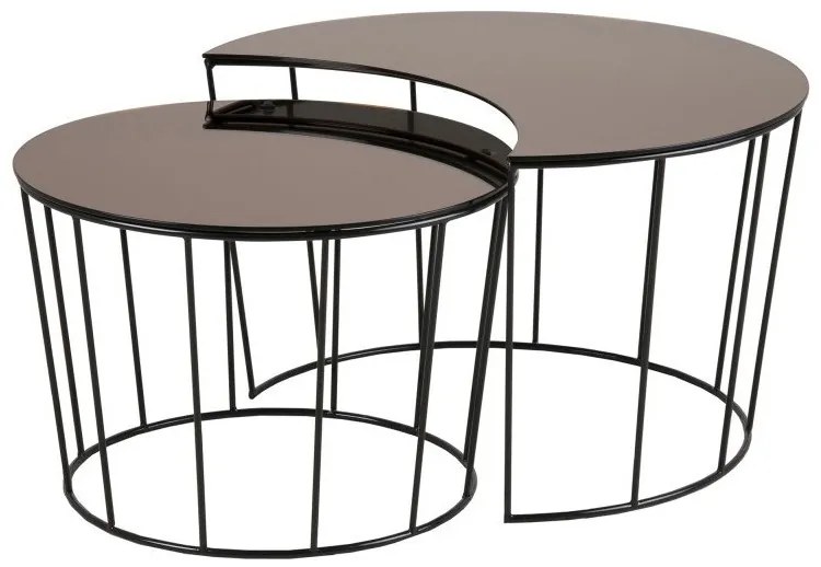 Σετ τραπεζιών περιοδικών Oakland 174, Καφέ, Μαύρο, 45cm, Γυαλί