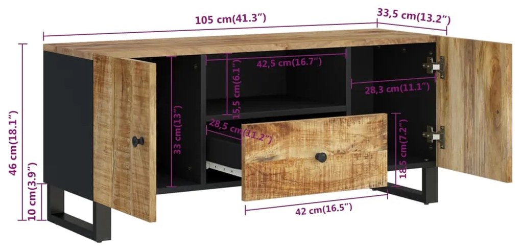 Έπιπλο Τηλεόρασης 105x33,5x46 εκ Μασίφ Ξύλο Μάνγκο &amp; Επεξ. Ξύλο - Καφέ