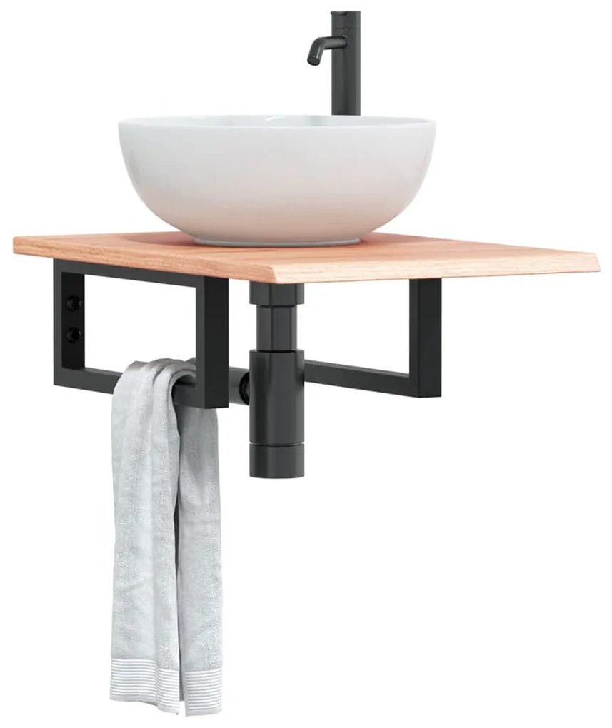 Ράφι Νιπτήρα Τοίχου από Ατσάλι / Μασίφ Ξύλο Δρυός