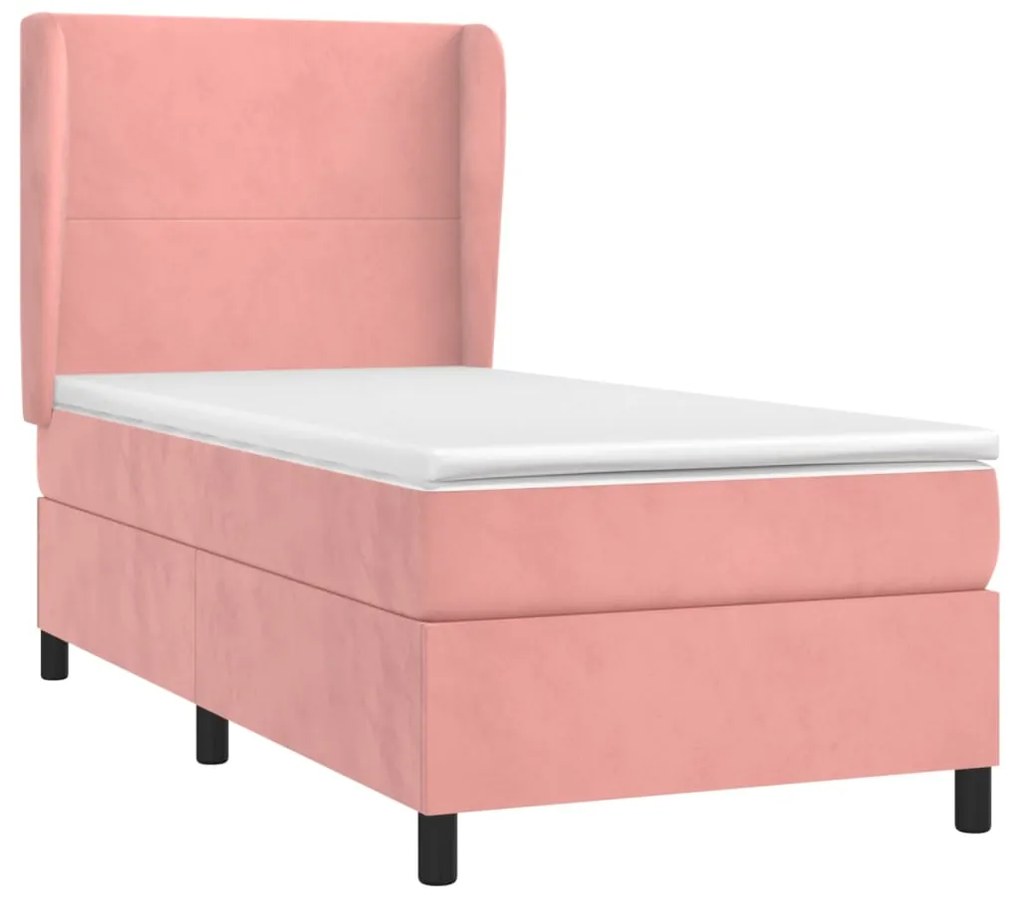 vidaXL Κρεβάτι Boxspring με Στρώμα Ροζ 90x190 εκ. Βελούδινο