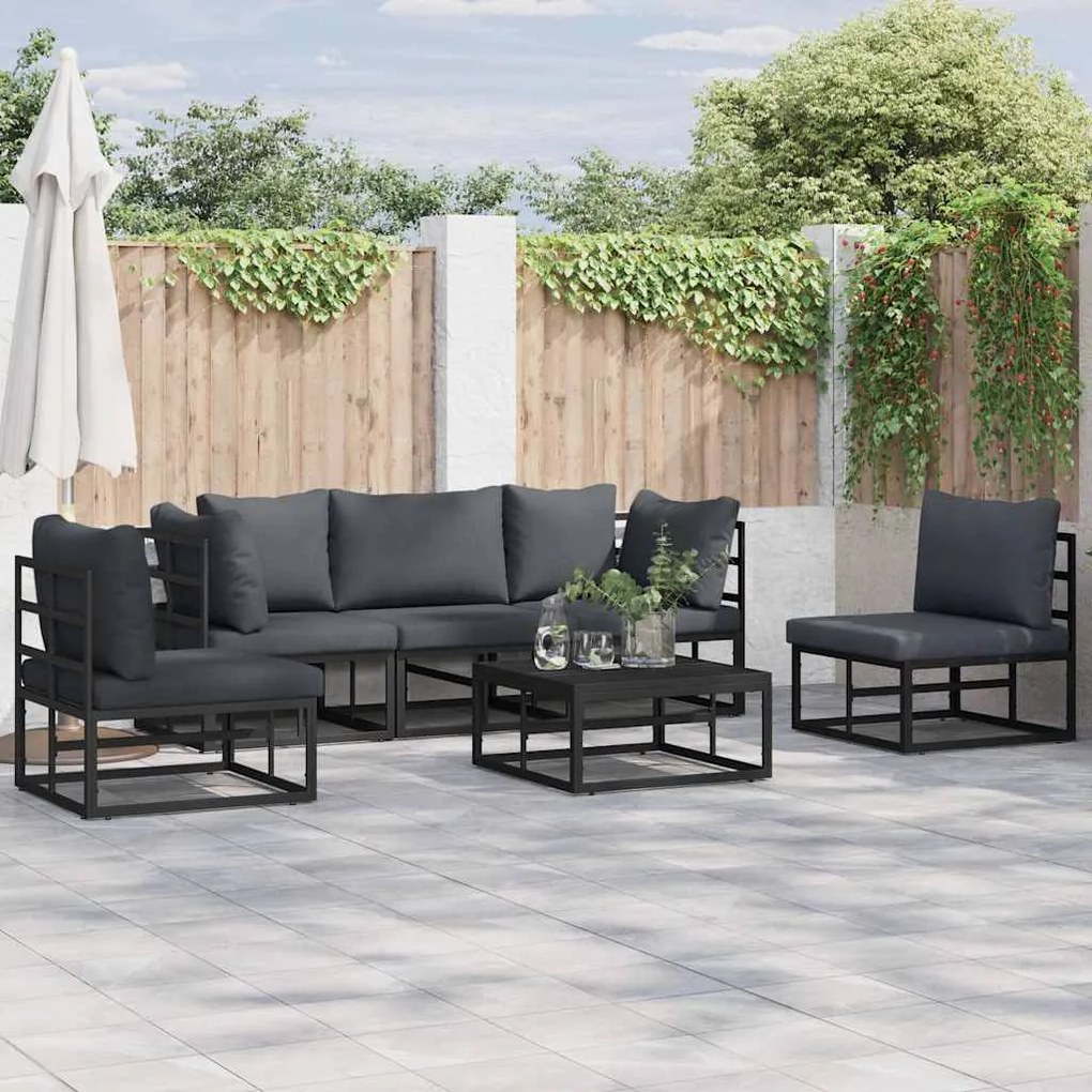 vidaXL Σετ Καναπέ Κήπου 5 pcs Μαύρο 213 x 71.5 x 71 εκ. Αλουμίνιο